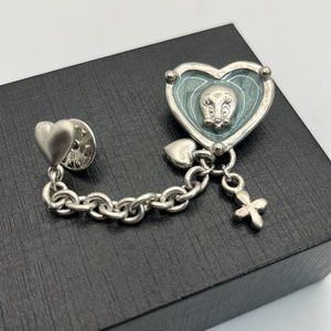 Warner Bros. Tweety Bird Heart Charm Enamel Brooch Double Pin Silver 2"